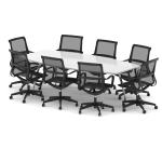 High Gloss 2400mm Writable Boardroom Table White Top with Set of Eight Lula Mesh Chairs BUND1448