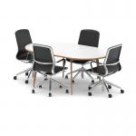 Oslo 1800mm Oval Boardroom Table White Top Natural Wood Edge White Frame with Set of Four Lucia Executive Chairs Chrome Frame BUND1449