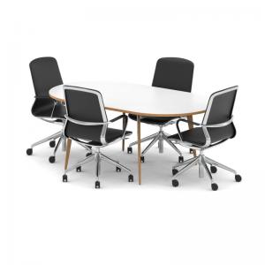 Oslo 1800mm Oval Boardroom Table White Top Natural Wood Edge White