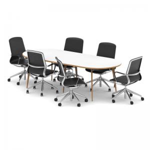 Oslo 2400mm Oval Boardroom Table White Top Natural Wood Edge White