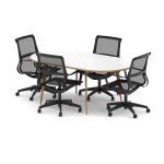 Oslo 1800mm Oval Boardroom Table White Top Natural Wood Edge White Frame with Set of Four Lula Mesh Chairs BUND1453