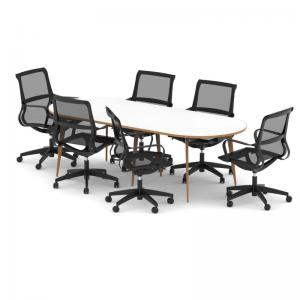 Oslo 2400mm Oval Boardroom Table White Top Natural Wood Edge White
