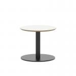 Brixworth 600mm Round Coffee Table White Top Black Leg Disc Base Low CB000003