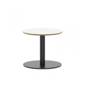Brixworth 600mm Round Coffee Table White Top Black Leg Disc Base Low CB000003