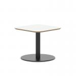 Brixworth 600mm Square Coffee Table White Top Black Leg Disc Base Low CB000011