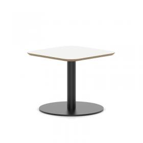 Brixworth 600mm Square Coffee Table White Top Black Leg Disc Base Low CB000011