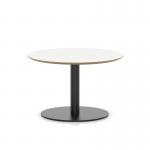 Brixworth 800mm Round Coffee Table White Top Black Leg Disc Base Low CB000019