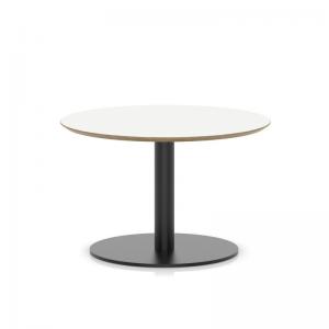 Brixworth 800mm Round Coffee Table White Top Black Leg Disc Base Low