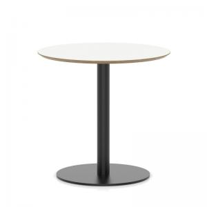 Brixworth 800mm Round Coffee Table White Top Black Leg Disc Base