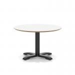 Brixworth 800mm Round Coffee Table White Top Black Leg Cross Base Low CB000051