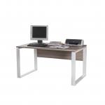 Denno 1400cm Wide Desk With White Hoop Legs Truffle Oak/White Gloss CF000027