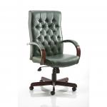 Chesterfield Executive Chair Green Leather With Arms EX000006