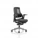 The photograph showcases a set of sleek, modern executive chairs with black shells and charcoal mesh seats. The chairs exude a sense of motion and versatility, perfect for any dynamic office space.