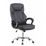 This picture shows a sleek dynamic high back chair in black leather look. Its tall back offers plenty of support for your spine, while the seat is cushioned for comfort. The chair has a professional and modern look, making it perfect for any office setting.
