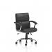 This picture features a sleek, black executive chair with arms, perfect for any dynamic office setting. The ergonomic design provides comfort and support for long hours at the desk.