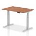 Air 1200 x 800mm Height Adjustable Office Desk Walnut Top Cable Ports Silver Leg HA01085