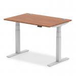 Air 1200 x 800mm Height Adjustable Office Desk Walnut Top Cable Ports Silver Leg HA01085