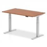 Air 1400 x 800mm Height Adjustable Desk Walnut Top Cable Ports Silver Leg