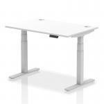 Air 1200 x 800mm Height Adjustable Office Desk White Top Cable Ports Silver Leg HA01089