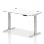 Air 1400 x 800mm Height Adjustable Office Desk White Top Cable Ports Silver Leg HA01090