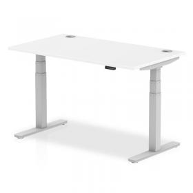 Air 1400 x 800mm Height Adjustable Office Desk White Top Cable Ports Silver Leg HA01090