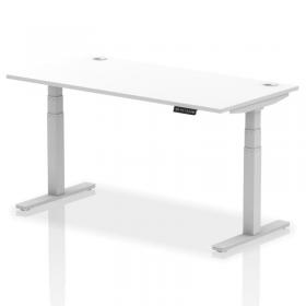 Air 1600 x 800mm Height Adjustable Office Desk White Top Cable Ports Silver Leg HA01091