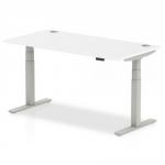 Air 1600 x 800mm Height Adjustable Desk White Top Cable Ports Silver Leg