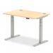 Air 1200 x 800mm Height Adjustable Desk Maple Top Cable Ports Silver Leg HA01093