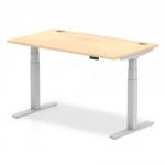 Air 1400 x 800mm Height Adjustable Desk Maple Top Cable Ports Silver Leg