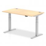 Air 1400 x 800mm Height Adjustable Office Desk Maple Top Cable Ports Silver Leg HA01094
