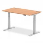 Air 1400 x 800mm Height Adjustable Desk Oak Top Cable Ports Silver Leg