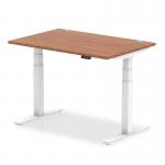 Air 1200 x 800mm Height Adjustable Office Desk Walnut Top Cable Ports White Leg HA01105