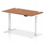 Air 1400 x 800mm Height Adjustable Office Desk Walnut Top Cable Ports White Leg HA01106