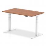 Air 1400 x 800mm Height Adjustable Office Desk Walnut Top Cable Ports White Leg HA01106