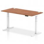 Air 1600 x 800mm Height Adjustable Office Desk Walnut Top Cable Ports White Leg HA01107