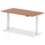 Air 1600 x 800mm Height Adjustable Office Desk Walnut Top Cable Ports White Leg HA01107