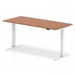 Air 1800 x 800mm Height Adjustable Office Desk Walnut Top Cable Ports White Leg HA01108