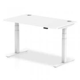 Air 1400 x 800mm Height Adjustable Office Desk White Top Cable Ports White Leg HA01110