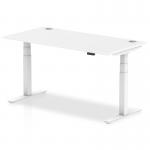 Air 1600 x 800mm Height Adjustable Office Desk White Top Cable Ports White Leg HA01111