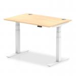 Air 1200 x 800mm Height Adjustable Office Desk Maple Top Cable Ports White Leg HA01113