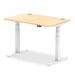 Air 1200 x 800mm Height Adjustable Desk Maple Top Cable Ports White Leg HA01113