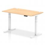 Air 1400 x 800mm Height Adjustable Office Desk Maple Top Cable Ports White Leg HA01114