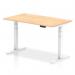 Air 1400 x 800mm Height Adjustable Office Desk Maple Top Cable Ports White Leg HA01114