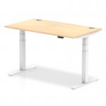 Air 1400 x 800mm Height Adjustable Office Desk Maple Top Cable Ports White Leg HA01114