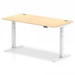 Air 1600 x 800mm Height Adjustable Desk Maple Top Cable Ports White Leg