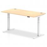 Air 1600 x 800mm Height Adjustable Office Desk Maple Top Cable Ports White Leg HA01115