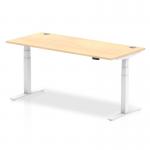 Air 1800 x 800mm Height Adjustable Office Desk Maple Top Cable Ports White Leg HA01116