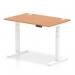 Air 1200 x 800mm Height Adjustable Office Desk Oak Top Cable Ports White Leg HA01117