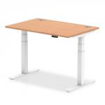 Air 1200 x 800mm Height Adjustable Desk Oak Top Cable Ports White Leg