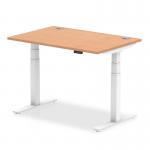 Air 1200 x 800mm Height Adjustable Office Desk Oak Top Cable Ports White Leg HA01117